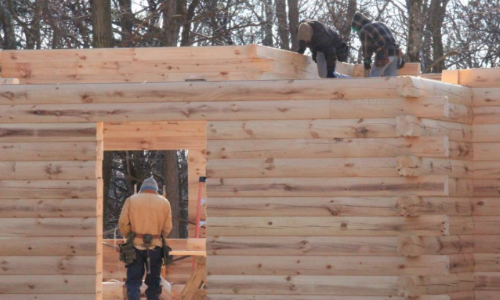 walls going up on log home
